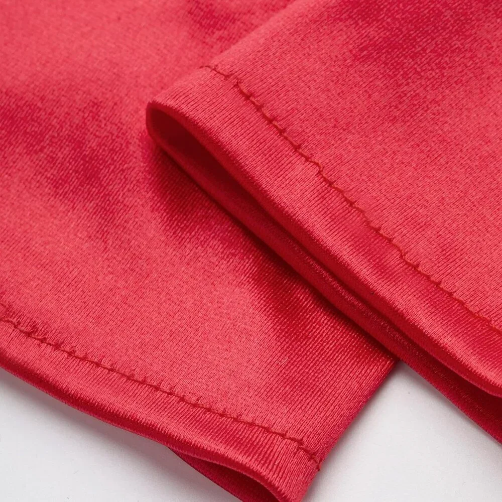 Women's Red Vintage Satin Long Gloves Party Costume Stretchy Elbow Length